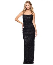 Betsy & Adam Women's Sequined Lace Ruched Gown  - Black/Nude - 6