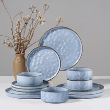 Dinnerware Sets, 12-Piece Plates and Bowls Set, Stoneware Dish Set for 4, Cer...