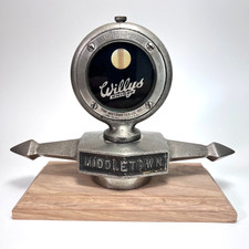 Vtg Willys Knight Middletown Moto-meter Radiator Cap Hood Ornament Wood Base