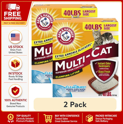 2 Pack ARM & HAMMER Superior Odor Control Cat Litter, Multi-Cat Clumping Litter,