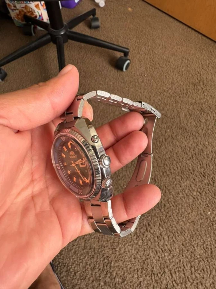 Мужские винтажные автоматические японские наручные часы Orient King Diver KD желтый циферблат - Изображение 3 из 4