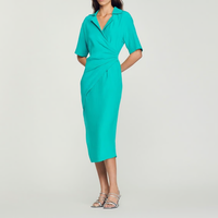 Sandro Kleid Blau Gr. 34 FR / XS Damen Leinen Midikleid Sommerkleid SFPRO02853