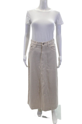 Nanushka Womens Cotton Five Pocket Button Closure Maxi Skirt Taupe Size S