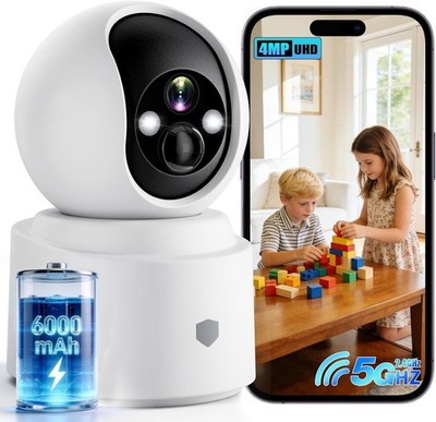 Noonkey Battery Powered Wireless Indoor Security Camera, 4MP HD Pan.
