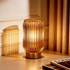 Cordless Lamp, Battery Operated Lamp with Timer, Yellow Glass Lampshade, Smal...