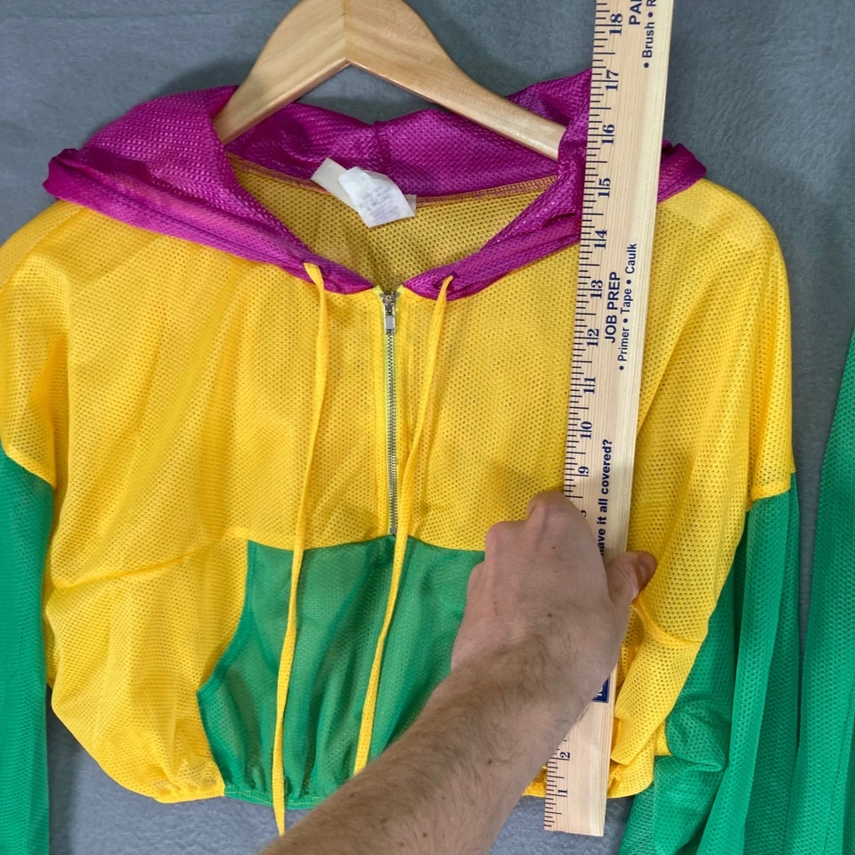 Conjunto de Pantalones con Capucha UO Amarillo Verde Rosa Colorblock Malla Recortada Cremallera L Foto 3 de 4