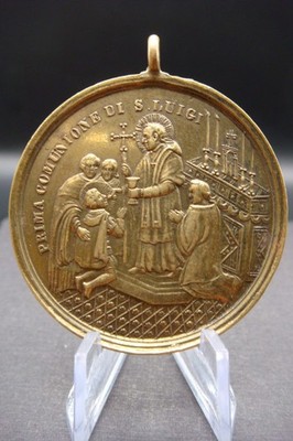 Rare Antique Italian First Holy Communion Commemorative Medal St. Aloysius
