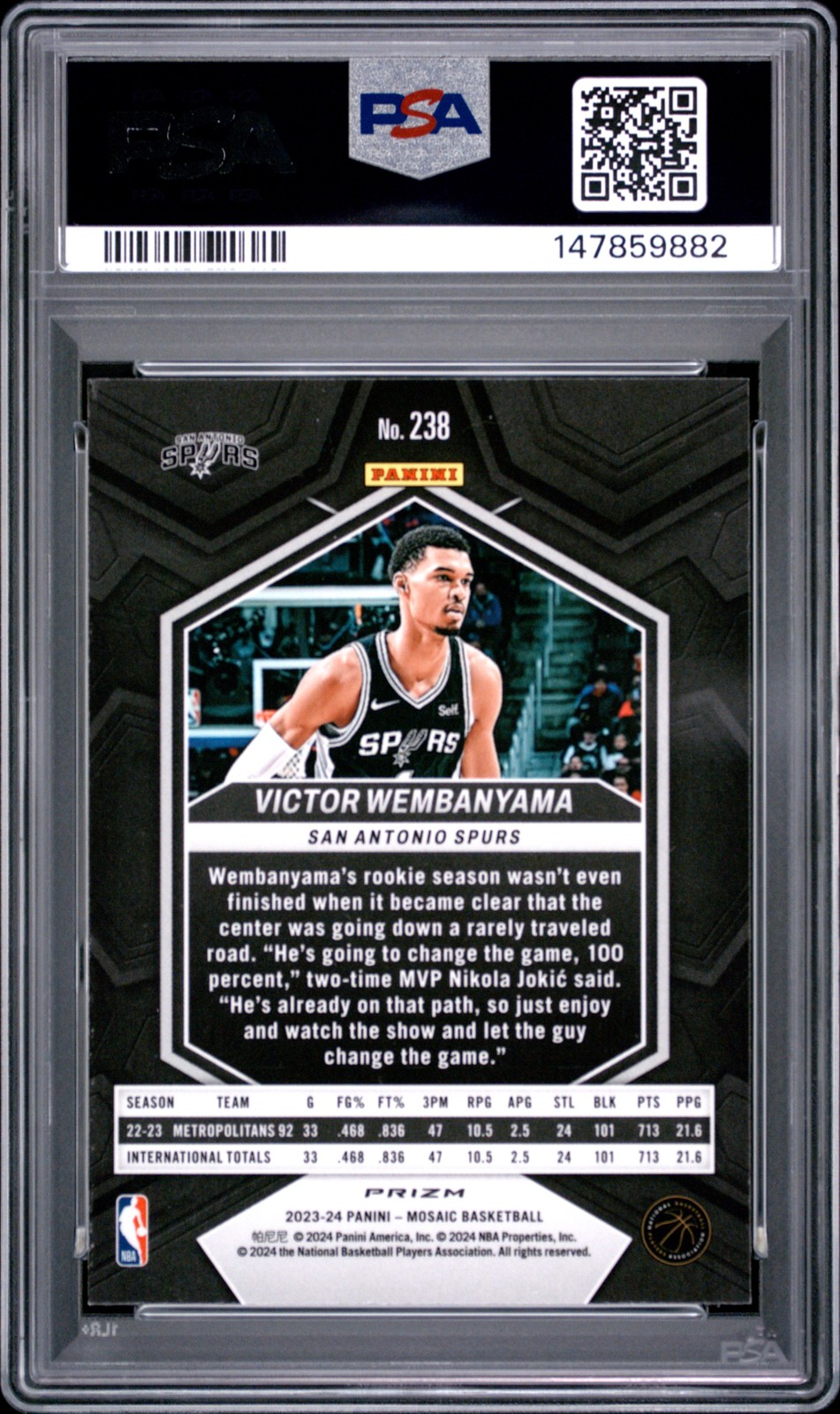 2023 Panini Mosaic Victor Wembanyama #238 Green PSA 9 view 2