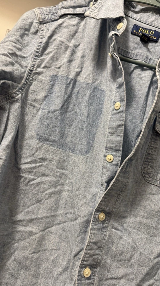 Рубашка Polo Ralph Lauren джинсовая на пуговицах молодежная для мальчиков 14 16 большая военная ВМС США морская - Изображение 4 из 4