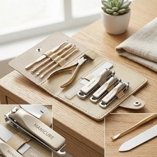10Pcs Stainless Steel Nail Clipper Set Manicure Kit with PU Case