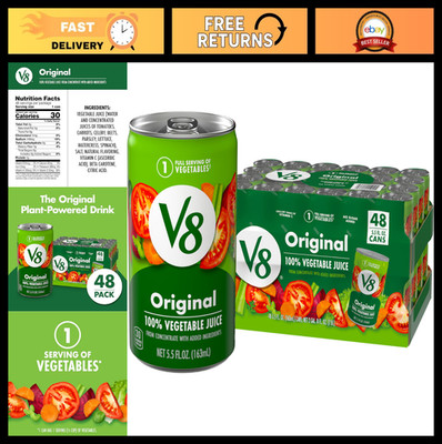 100% Vegetable Juice, Original Flavor, 5.5 oz Can, 48-Pack, Healthy Drink Option