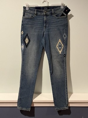 CHAPS Women s Embroidered Southwestern Tribal Aztec Slim Leg Jeans NEW, Size 10