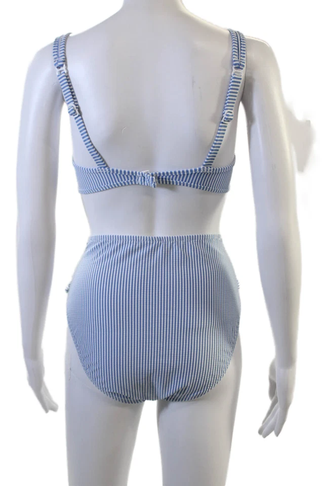 J Crew Womens Striped Blue Bikini Set Size L - Image 4 of 4