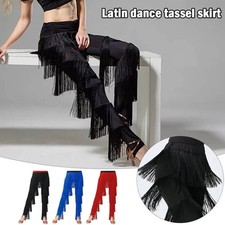 Womens Dancewear Elastic Waistband Tassel Latin Dance Pants Tango Costume