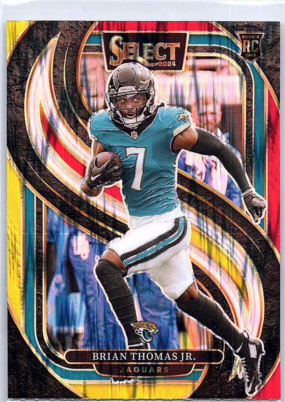 2024 Panini Select Premier Level Brian Thomas Jr #143 Red Yellow Shock Prizm RC