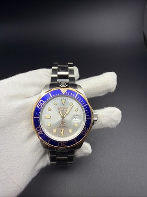 Invicta Grand Diver Silver Dial Gold/ Blue Bezel 47mm Mens Autom Watch Ref 13789