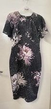 NEXT Bodycon, Short Sleeve, Zip Back Closure, Midi Dress, Size 8, Black /Multi