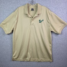South Florida Bulls USF Adidas Green Gold Golf SS Button Polo Shirt Men's Sz M