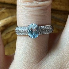 Natural Aquamarine Zircon Sterling Silver Ring Size 6