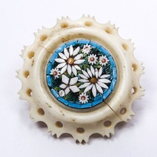 Antique Victorian Micromosaic Floral Brooch Old Italian Carved Daisy Flower Pin