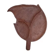 Vintage Hand Carved Wood  Leaf serving Bread Cheese Board Tuscan Tiki Bar 12"