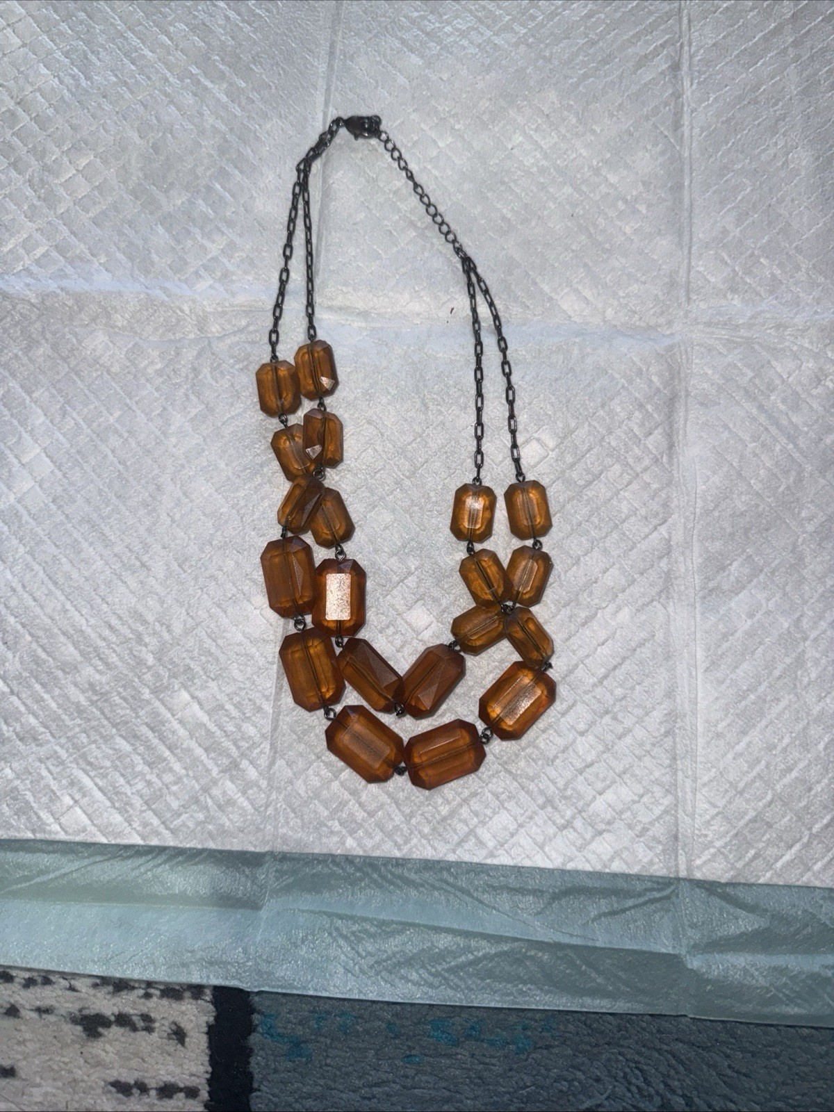 Brown Beaded Statement Plastic Necklace with Cabl… - image 3