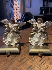  2 Vintage Christmas Angel Stocking Holders- Made Of Resin  Cast Iron
