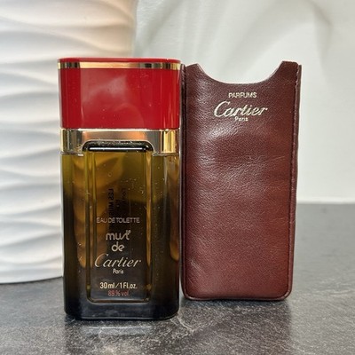 NEW 80s Must de Cartier 1 oz Eau de Toilette Perfume Splash With Leather Pouch