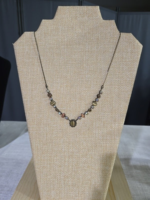 Lia Sophia Necklace Bronze Tone Cat Eye & Crystals Aurora Boreal