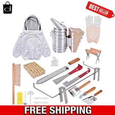 19PCS Beekeeping Starter Kit w/ Jacket Smoker Hive Tool Bee Supplies Set