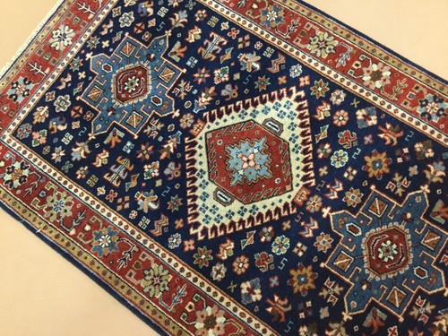 3'.0" X 9'.9" Blue Rust Fine Geometric Oriental Rug Wide Runner Hand Knotted - Picture 7 of 12