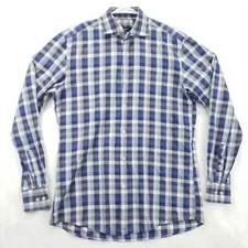 Hugo Boss Dress Shirt Mens 15.5 39 Blue White Classic Fit Formal Button-Up *hole