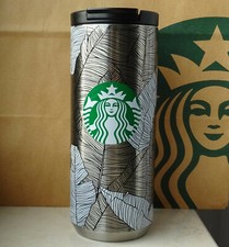 Starbucks Tumbler Thermobecher Edelstahl Leaves silber mit Logo 12oz NEU