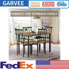 5 Piece Dining Table Set for 4 Kitchen Table and Chairs Metal and Wood Storage