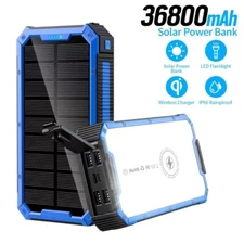 36800mAh Wireless Solar Power Bank Fast Charger External Battery Camping Light
