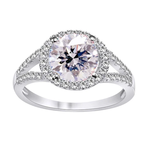 3 Ct White Round Cut Vvs1 Moissanite Halo Engagement Ring Sterling Silver Size 7