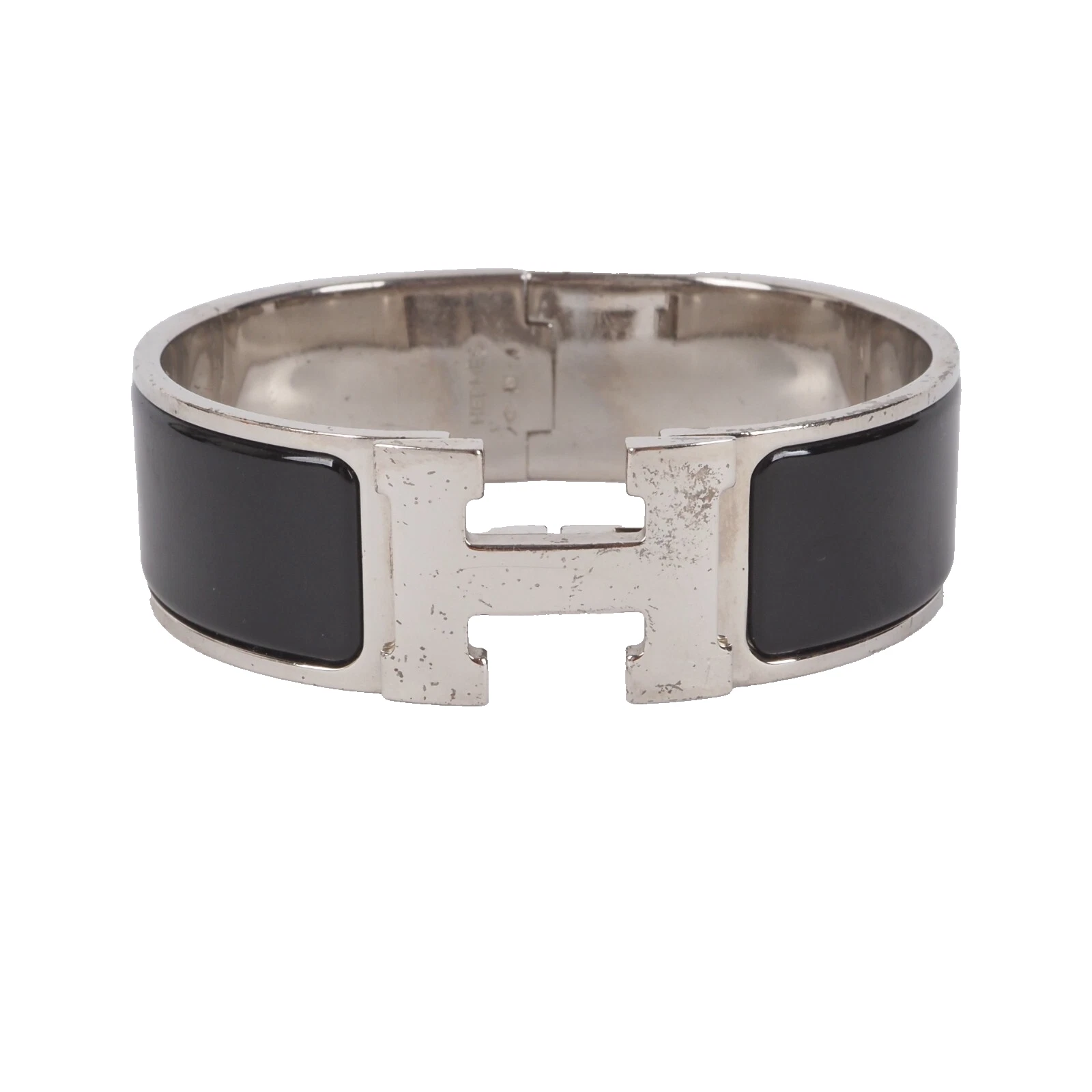 Bracciale Hermès Clic Clac H GM braccialetto palladio nero smalto lusso OP: 730 €
