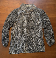 Alice + Olivia Jodie Collared Shirt Black White Leopard Print Sz Small Mint