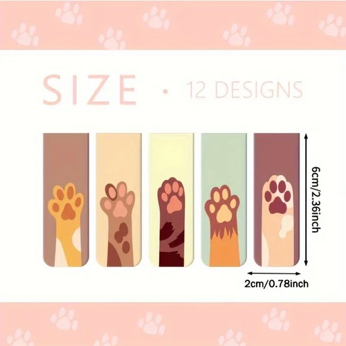 Set Of 4 Cute Animal Paw Print Magnetic Bookmarks Great For Kids And Adults - Picture 2 of 5