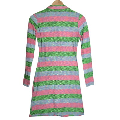 Zara Women's Mini Dress Small Long Sleeve Pink Green Blue Striped Collar  Ruched | eBay