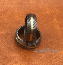 Damascus Steel Dome shape with Brass Men Wedding Engagement Ring