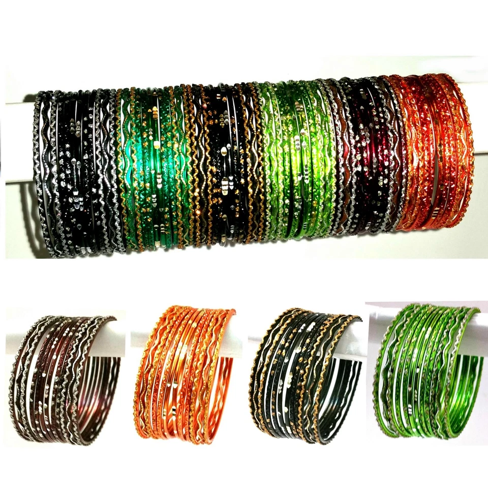 12-tlg Indische Armreifen Set Ø6,5cm Armband Bollywood Indien Choorian Anarkali - Bild 1 von 1