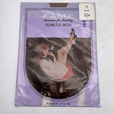 Vintage Fame Sheer Seamless Mesh Nylon Stockings Beige Size 11 NOS