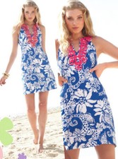 Lilly Pulitzer Augusta Deep Sea Blue Quahog Chowdah Lace Front Shift Dress