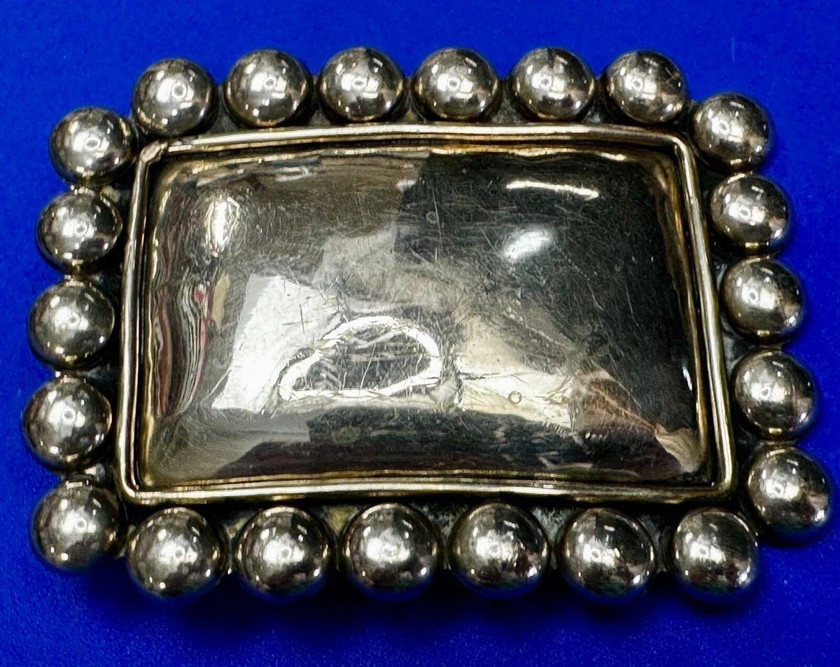 Artisan Made Studded Border Silver Tone Vintage Belt Buckle see makers mark