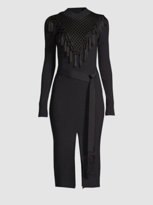 yigal azrouel knit dress $790 Yigal Azrouel Women Black Ribbed Macrame Knit Belted Bodycon Dress  Size XS