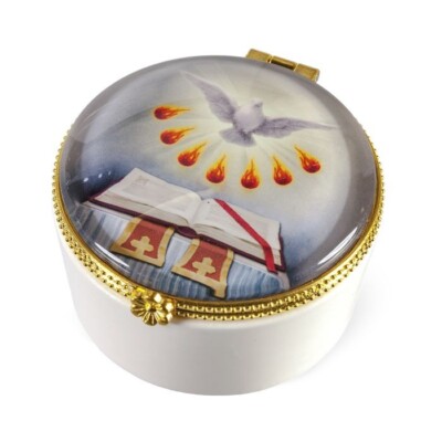 Porcelain Rosary Box with The Holy Spirit Glass Cover - Rosary NOT included