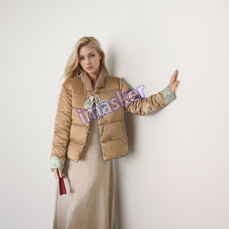 Women's Short Winter Down Cotton Jacket with Chinese Embroidery