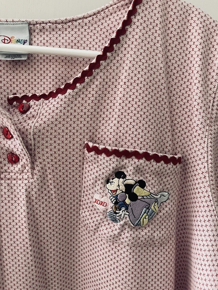 Camisón Disney Mujer 1X Rosa Cuadros Algodón Mickey Minnie Mouse Bordado Foto 2 de 4