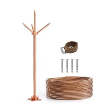 Lightning Rod,Copper Lightning Rod Protection System with 60 Feet 6AWG Down C...